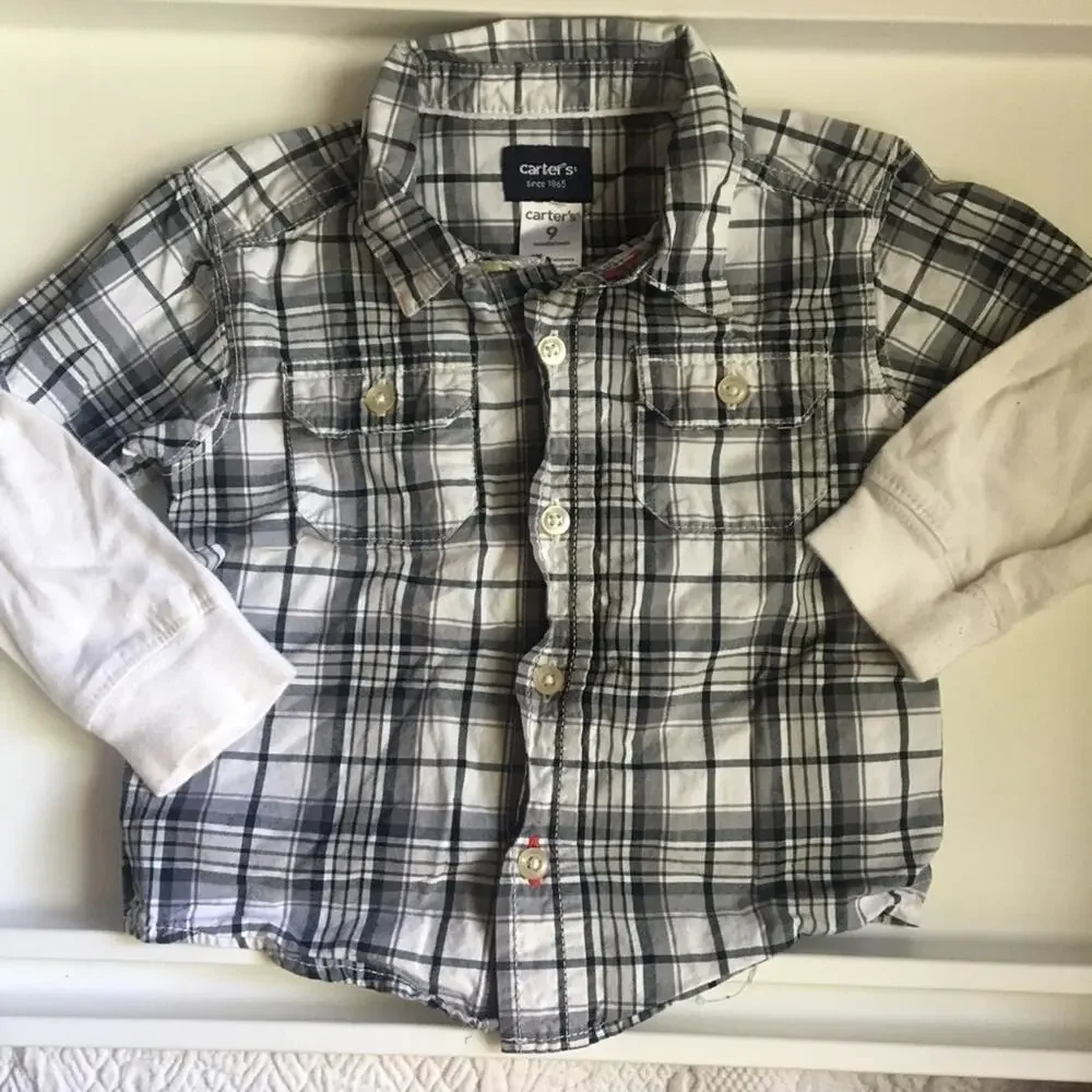 CARTER’S • Baby Boy Plaid Long Sleeve Button Down Shirt Top